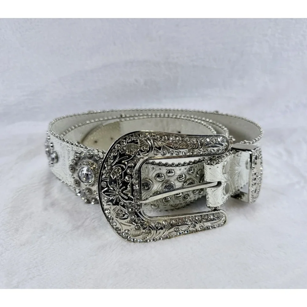 Blazin Roxx White Leather Concho Rhinestone Cowgirl Western Rodeo Belt XL
